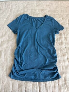Pact Maternity Organic Cotton Short Sleeve V-Neck Ruched Tee Small